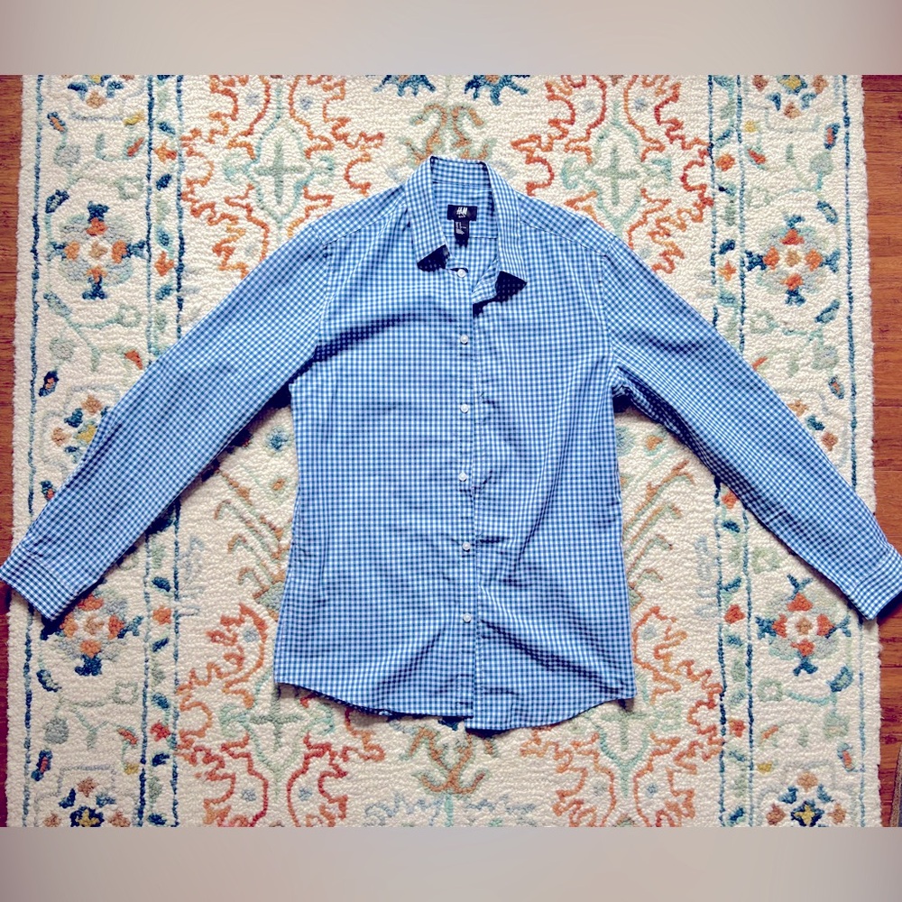 H&M Men's Medium Blue Checkered Button down Shirt EUC